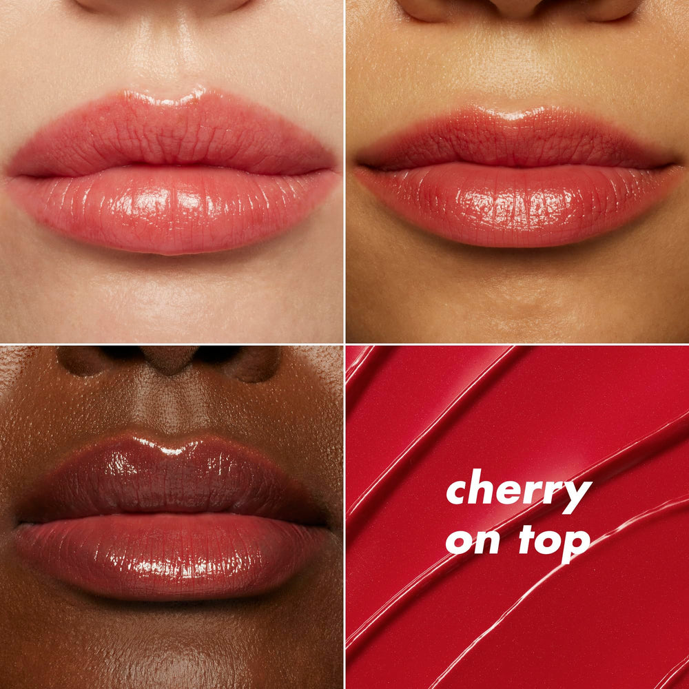e.l.f. close-up of applied lip oil stick showing soft shine and pigment