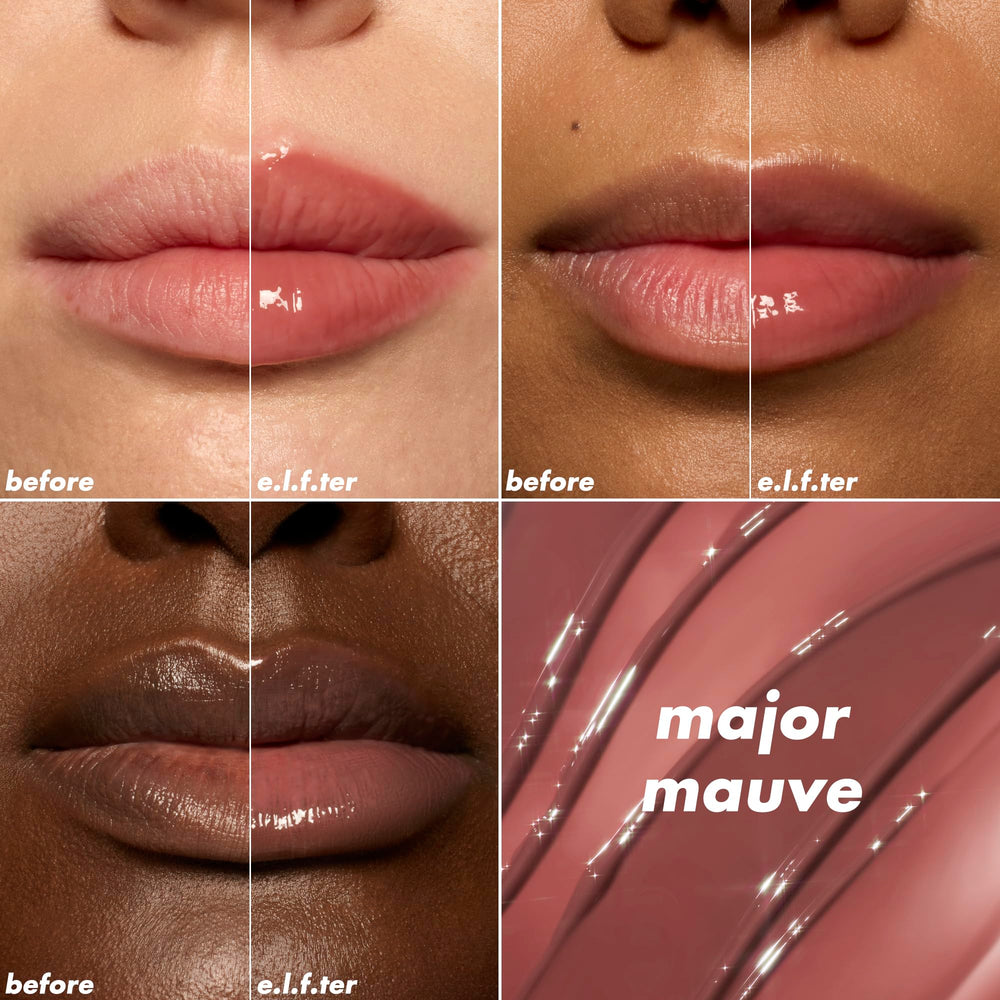 e.l.f. swatch of Major Mauve texture showing glossy finish and moisturizing oils