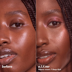 e.l.f. Halo Glow brush swipe swatch demonstrating buildable, natural coverage benefit