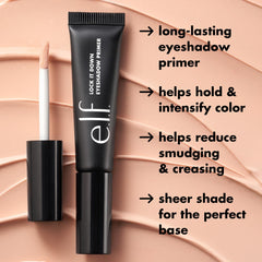 e.l.f. Lock It Down primer next to makeup brush showing product size and portability