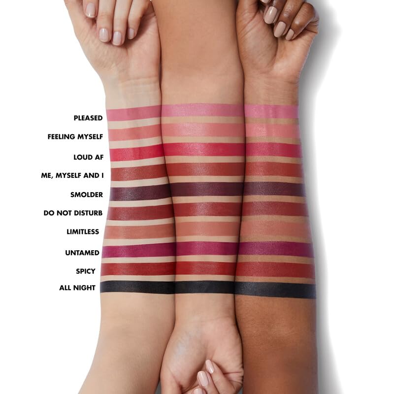 e.l.f. lip swatch on model illustrating true shade payoff and comfortable wear