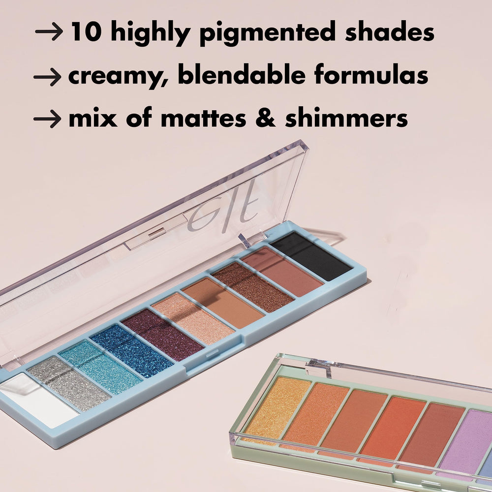 e.l.f. Perfect 10 in-use eye look with bold blue lid and blended crease benefit