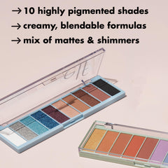 e.l.f. Perfect 10 in-use eye look with bold blue lid and blended crease benefit