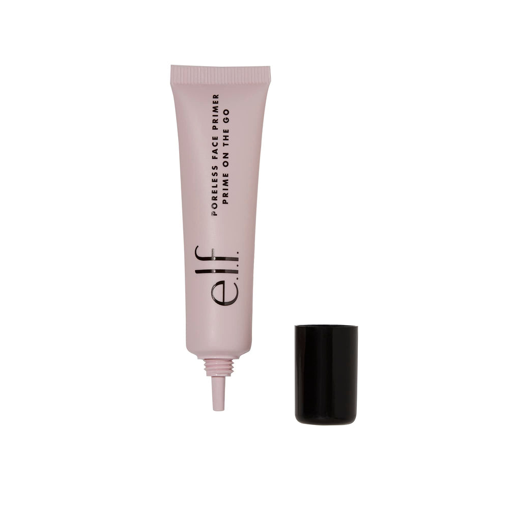 e.l.f. primer on vanity with brushes illustrating easy daily use benefit