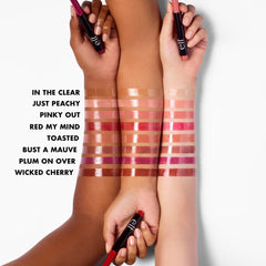 e.l.f. Pout Clout texture swipe showing glossy, non-sticky finish and shine