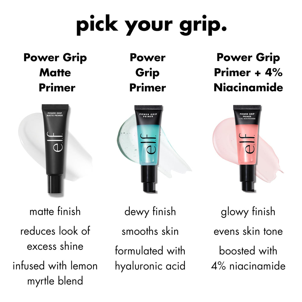 e.l.f. split-face before and after using primer showing reduced shine and smoother skin