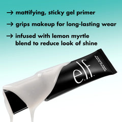 e.l.f. open jar of Power Grip Matte Primer showing translucent gel and easy access