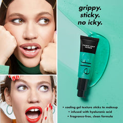 e.l.f. Power Grip Primer Mini tube dispensing gel illustrating easy controlled application