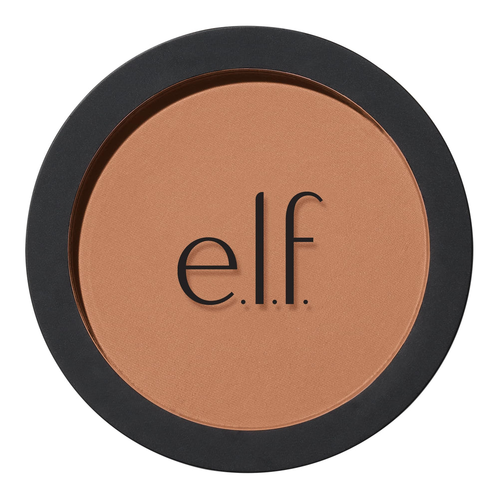 e.l.f. primer-infused bronzer front packaging shows shade and sleek design for easy storage