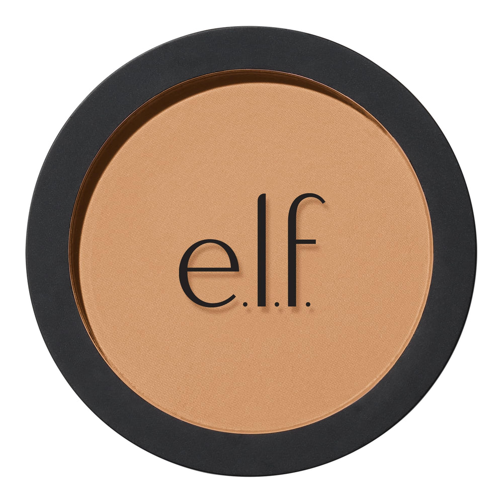 e.l.f. primer-infused bronzer front pan showing matte finish for buildable warmth