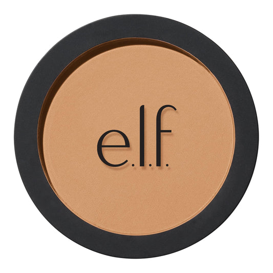 e.l.f. primer-infused bronzer front pan showing matte finish for buildable warmth