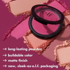 e.l.f. brush applying blush to cheek demonstrating blendable application benefit