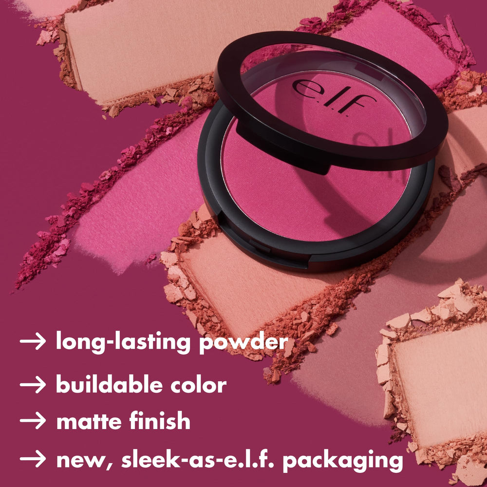 e.l.f. application on cheek demonstrating natural matte color and lasting wear