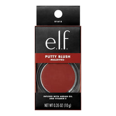 e.l.f. Putty Blush swatch on arm showing Maldives coral-rose payoff and buildability