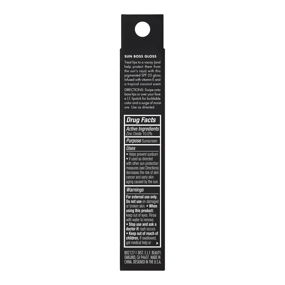 tube of e.l.f. Sun Boss Gloss with zinc oxide ingredient callout and sun protection