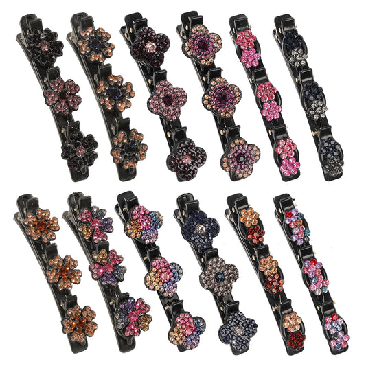 Eliongpu front view of 12-piece crystal hair clip set showing variety and benefit