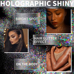 Elitles Made glitter texture close-up illustrating holographic silver shimmer benefit