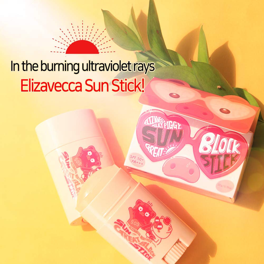 Elizavecca applying stick to nose and cheek demonstrating fast on-the-go protection