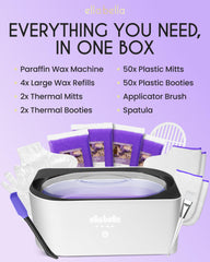 ELLA BELLA paraffin kit placed in home spa setting creating relaxing at-home treatment benefit