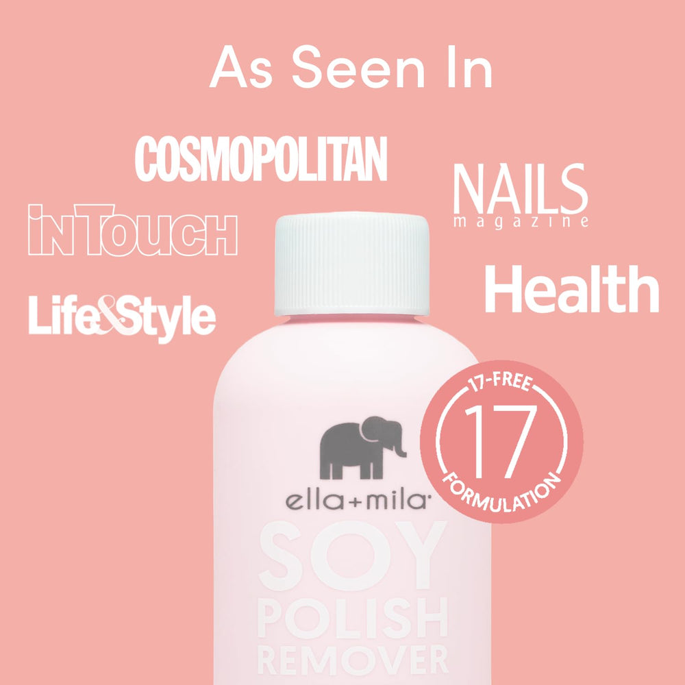 ella+mila remover on cotton pad demonstrated for easy polish removal