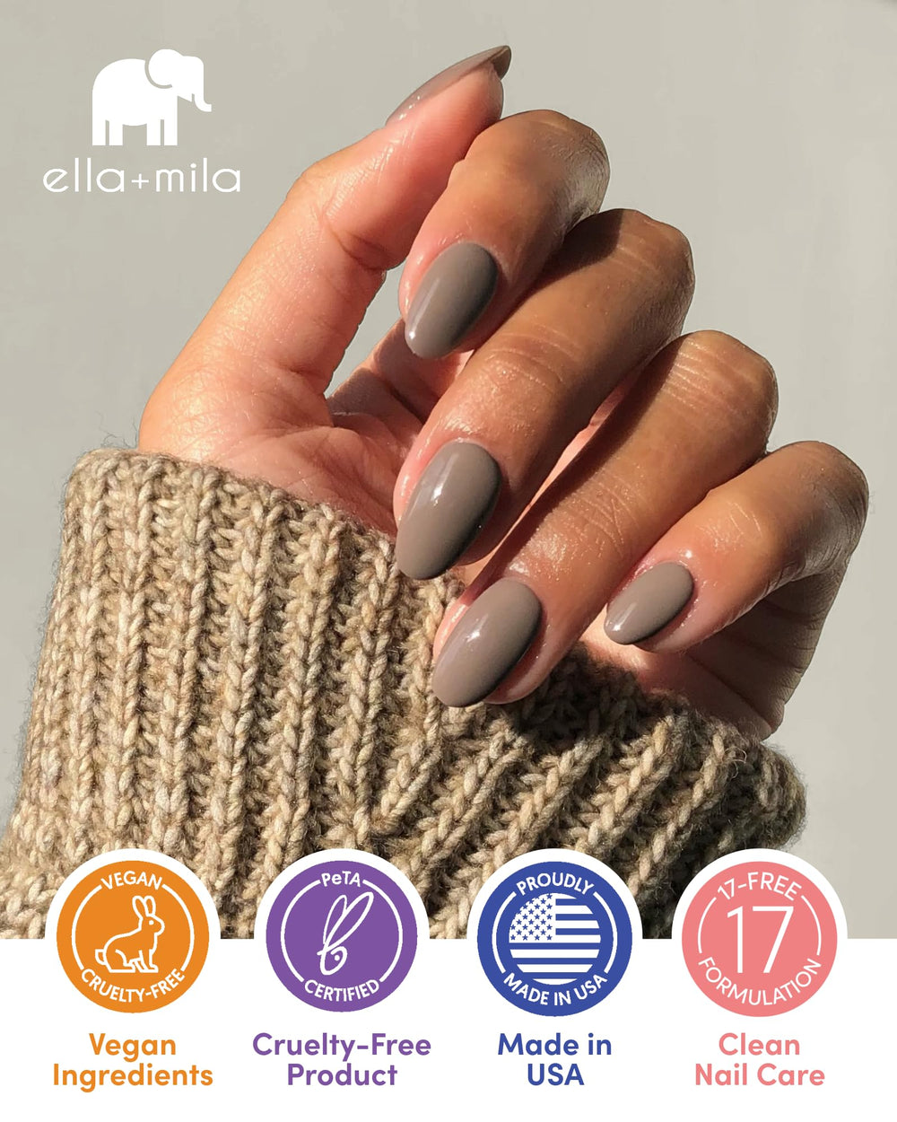 ella+mila bottle beside manicure tools for professional use