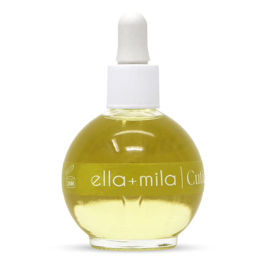 ella+mila front bottle showing fragrance-free oil and clean design benefit nourishing nails