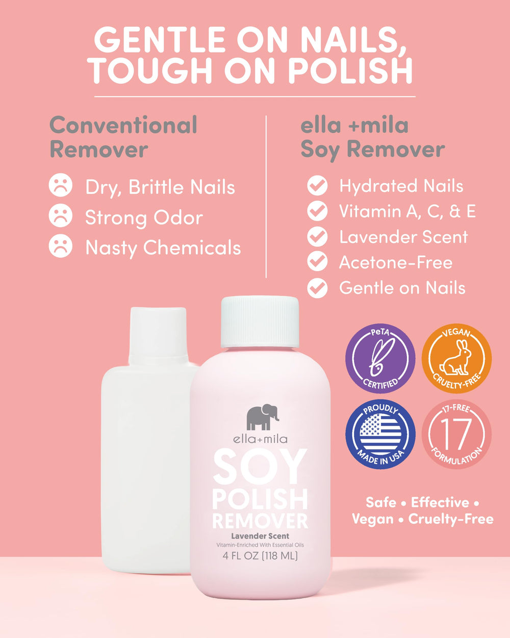 ella+mila remover texture pouring close-up highlights gentle soy solvent
