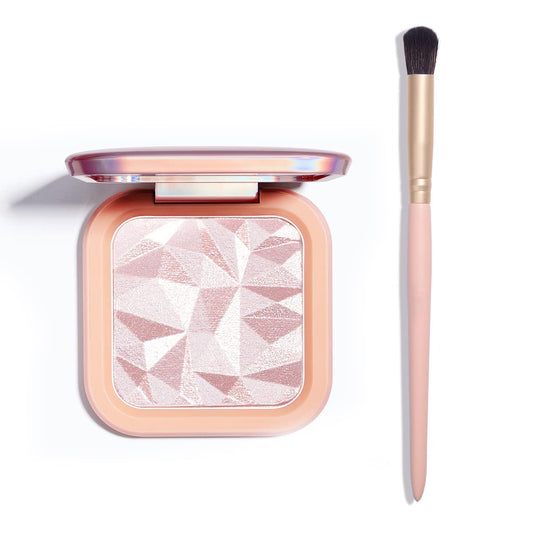 ELLESY front-open palette showing four shimmering shades and included brush for easy highlighting