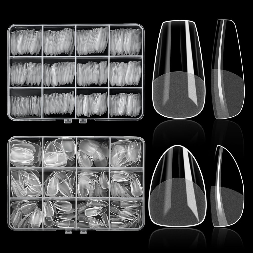 ELLEWIN front packaging showing full 480-piece clear nail tips and kit benefits