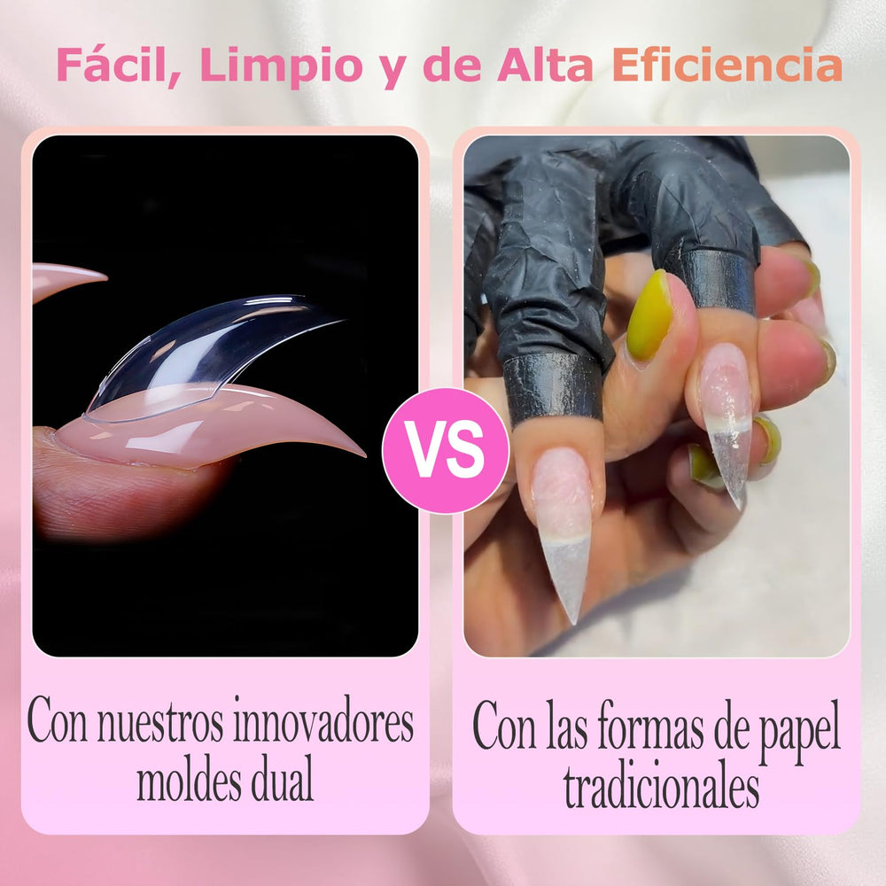 ELSAGIRL forms filled with poly gel on a nail in use, speeding up extension workflow