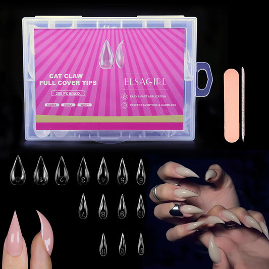 ELSAGIRL front packaging showing full 280-piece cat claw set and time-saving benefit