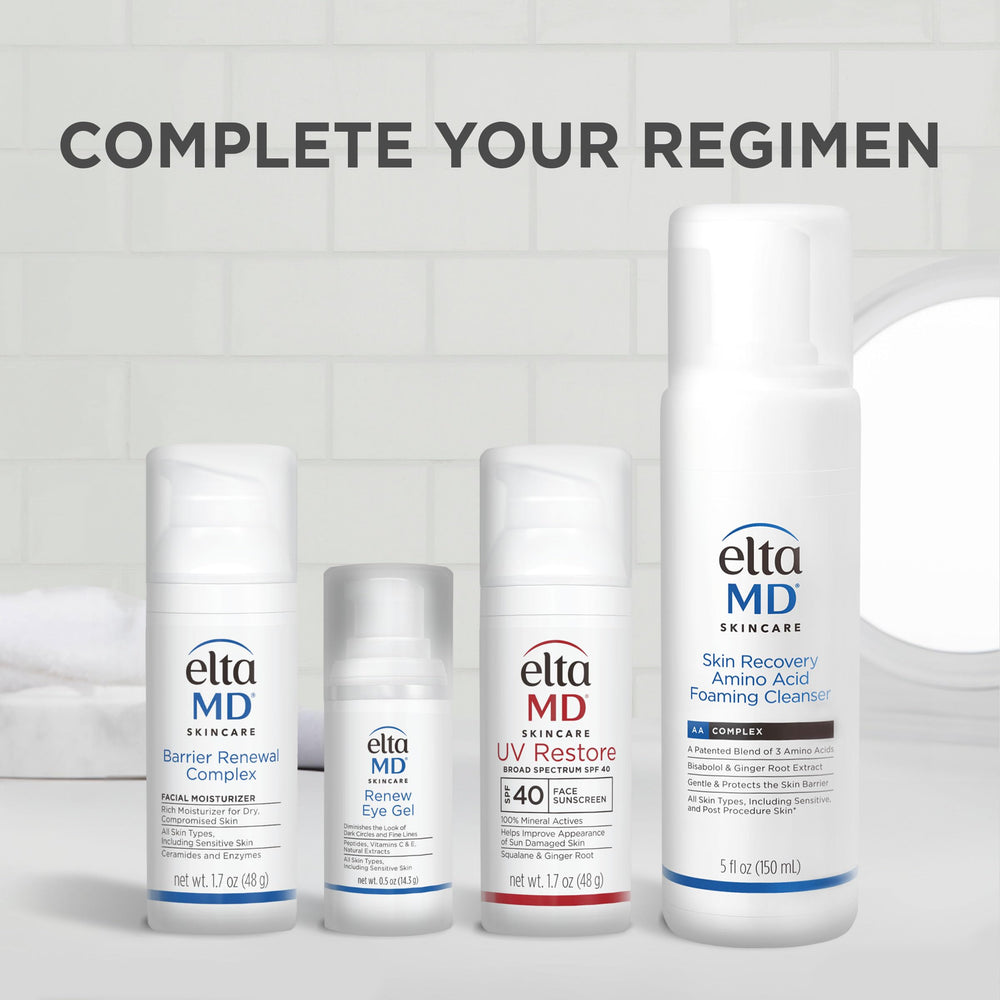 Before and after skin texture comparison with EltaMD showing smoother appearance benefit