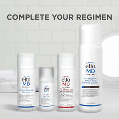 Before and after skin texture comparison with EltaMD showing smoother appearance benefit