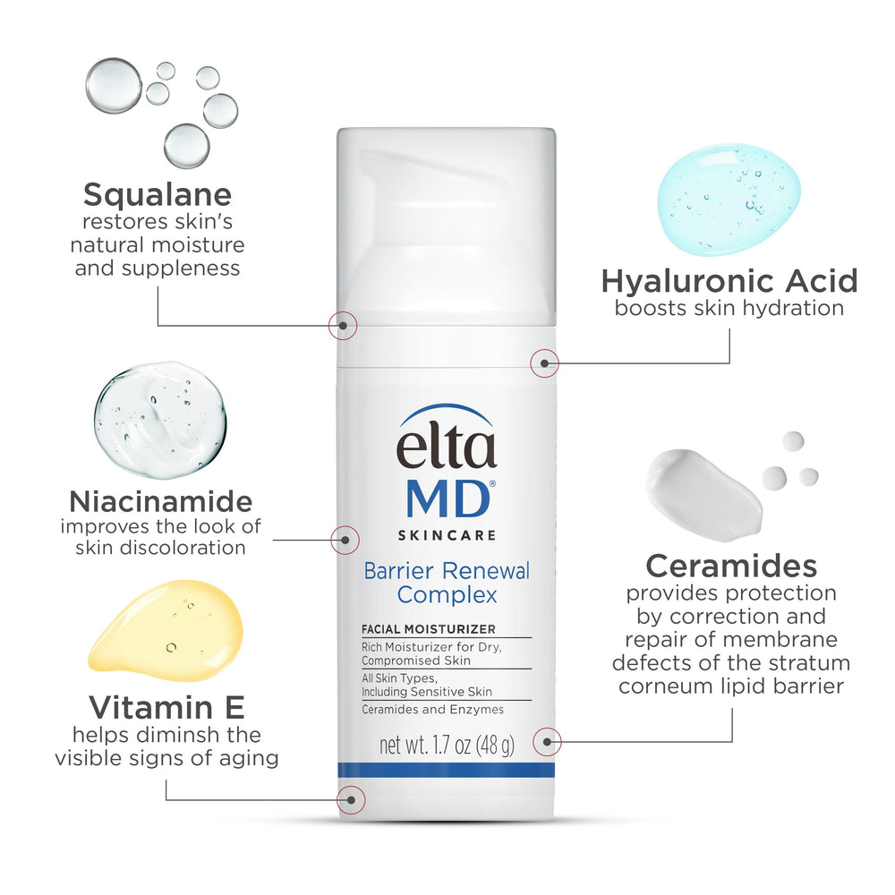 Hand holding 1.7 oz EltaMD pump to show size and portable travel benefit