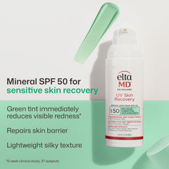 EltaMD closeup of green‑tinted lotion texture demonstrating quick absorption benefit