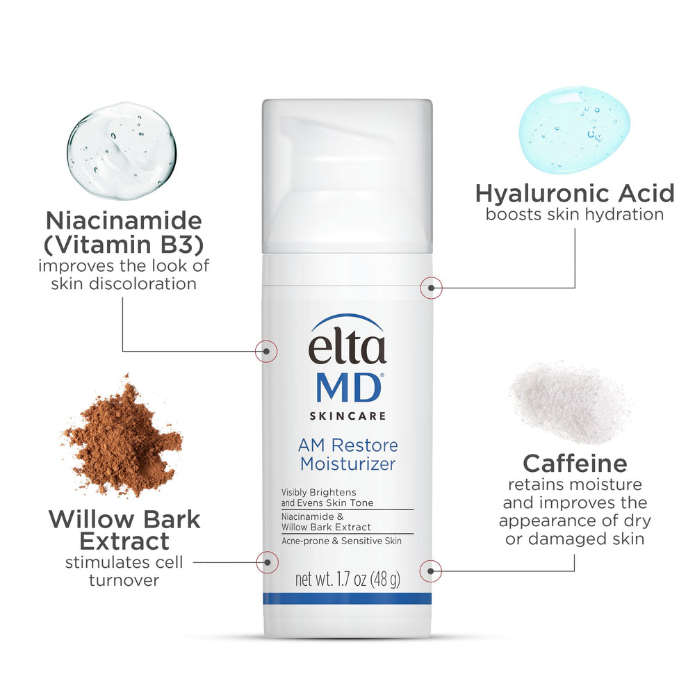 EltaMD label listing niacinamide and hyaluronic acid for barrier support