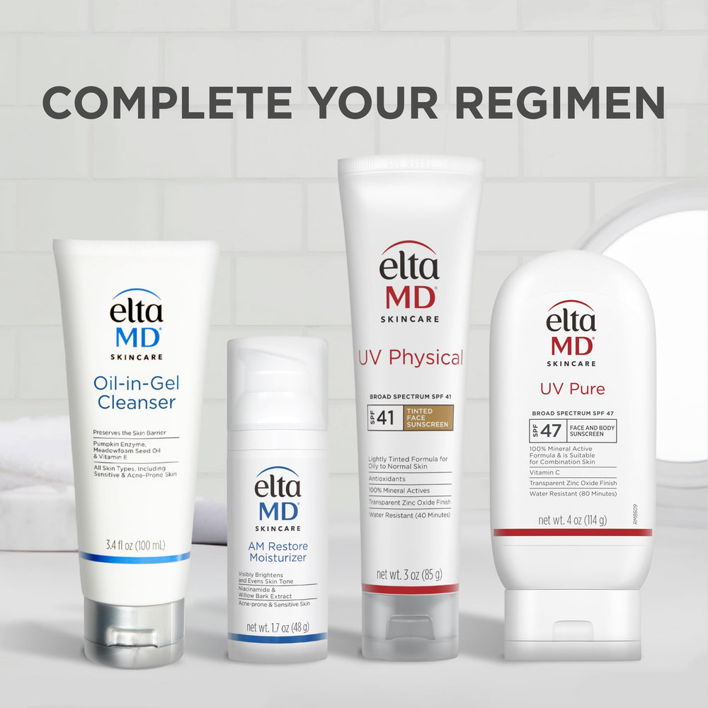 EltaMD label close-up listing mineral actives and gentle formulation