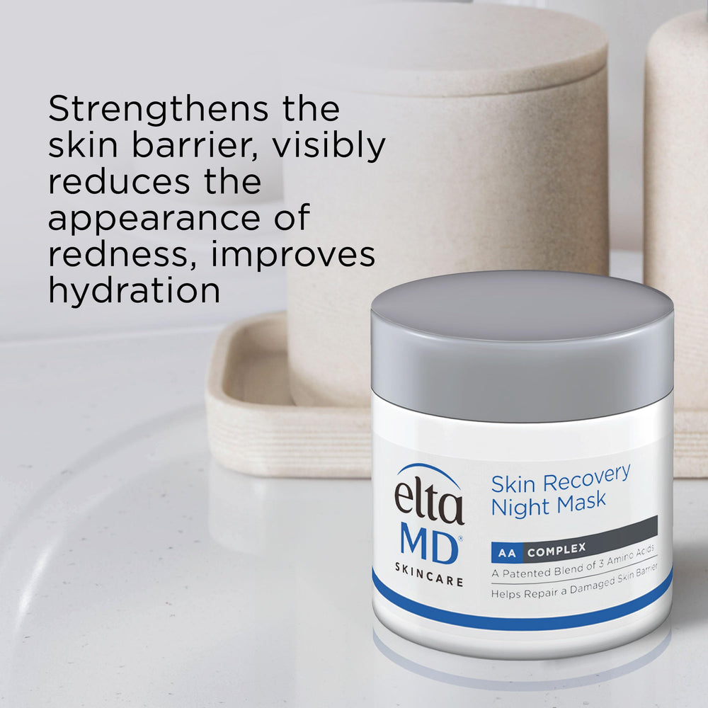 EltaMD mask on face and neck in routine showing calming effect