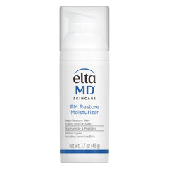 EltaMD pump bottle front view showing sleek packaging and nighttime hydration benefit