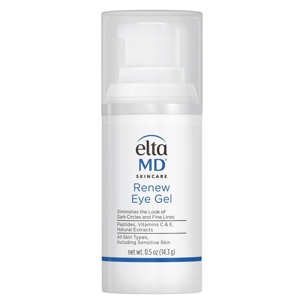 EltaMD Renew Eye Gel pump bottle front view showing sleek packaging and easy dispensing benefit