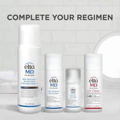 Close-up of EltaMD Renew Eye Gel label emphasizing fragrance-free and ophthalmologist-tested benefit