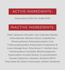 EltaMD ingredient label close-up showing zinc oxide, hyaluronic acid benefit