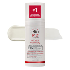 EltaMD UV Skin Recovery pump bottle front shows SPF 50 protection and portability