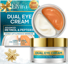 Elvira dual eye cream jar front view showing packaging and benefit of targeted lifting
