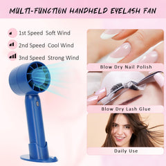EMEDA fan drying lashes in use to speed safe extension care