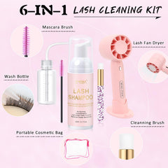 EMEDA lash shampoo bottle close-up highlighting gentle oil-free formula benefit