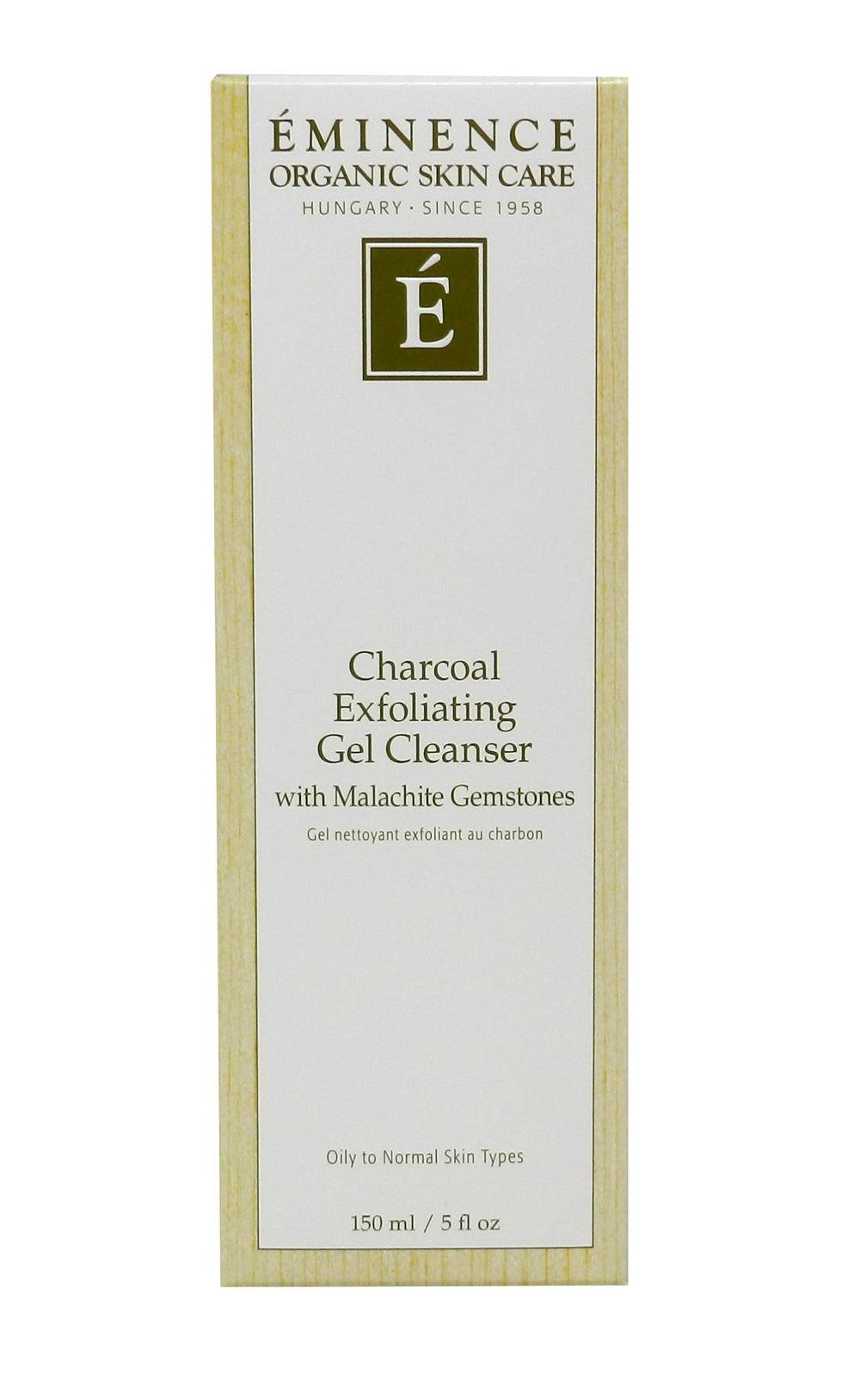 ÉMINENCE close-up gel texture with charcoal particles, shows gentle exfoliation