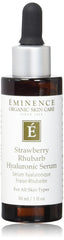 Eminence strawberry rhubarb hyaluronic serum front bottle showing label and benefits