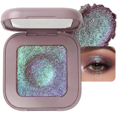 Enfuntins front view of single plum mauve compact shows portable design and bold shimmer