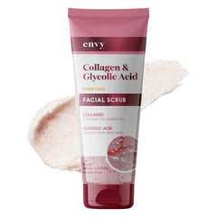Envy face scrub front tube showing packaging and brand benefit